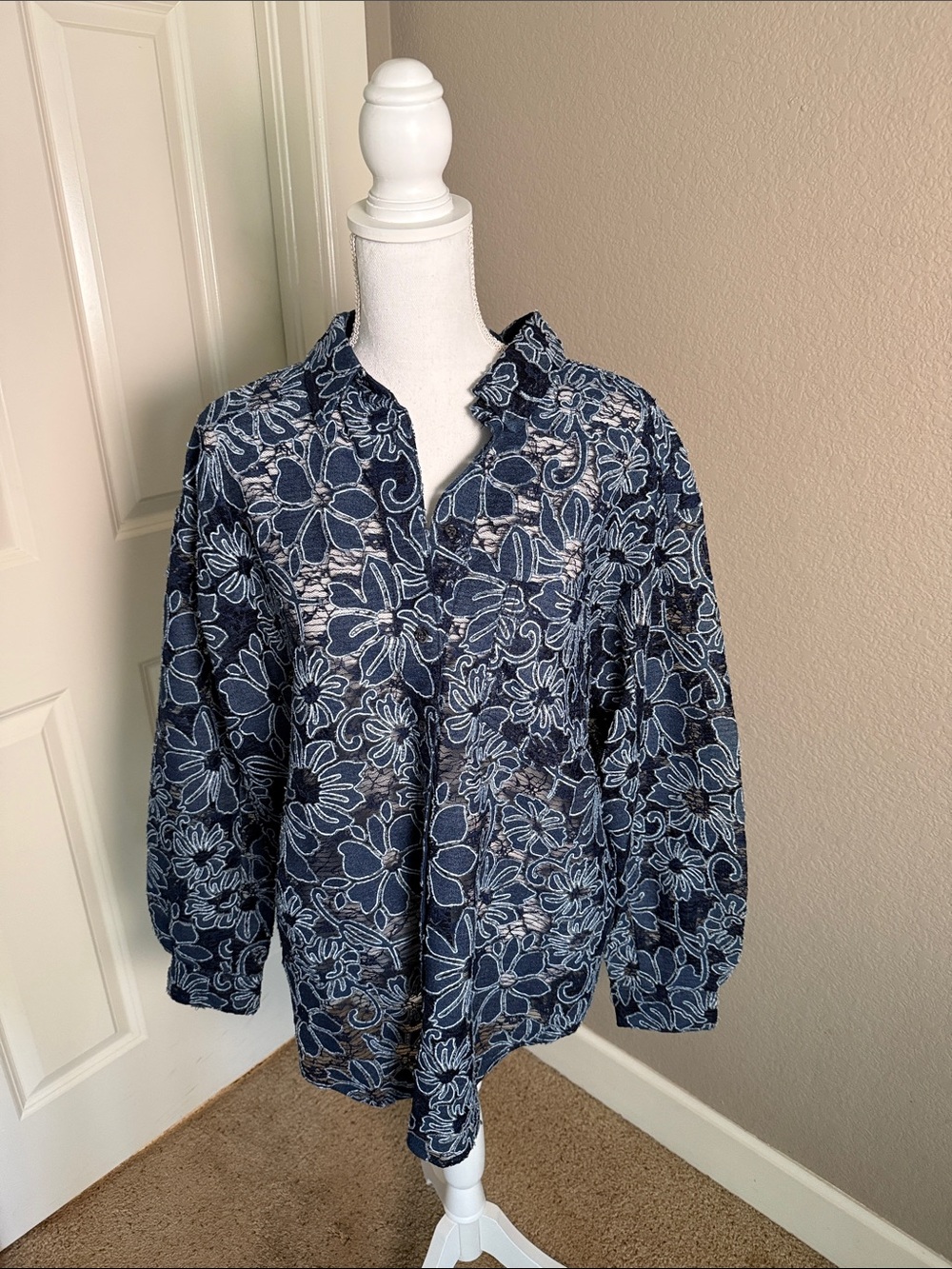 Pilcro Navy Blue Floral Button-Down Shirt